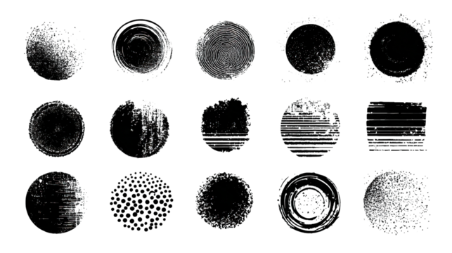 Various circular textures with distinct patterns, showcasing a range of lines and swirls in monochrome shades.