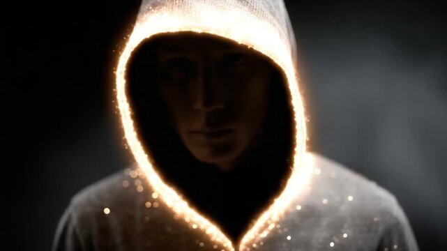 Hacker with Glowing Hoodie - Digital Power and Cybersecurity Threat Concept