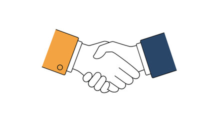 A simple line art illustration of a handshake between two business people in suits showing agreement partnership or a deal.