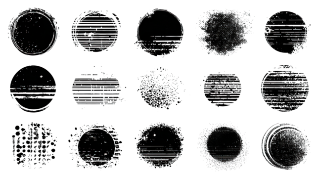 A series of circular patterns featuring diverse textures and designs, showcasing varying degrees of complexity and detail.