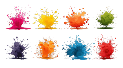 A vibrant display of colorful paint splashes, showcasing various hues and dynamic shapes in a visually striking arrangement.