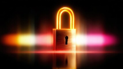 Vibrant AI generated digital padlock with neon glow and colorful light streaks representing data security and abstract technology. AI generated. - Powered by Adobe