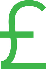 A bright green illustration of the british pound currency symbol is shown