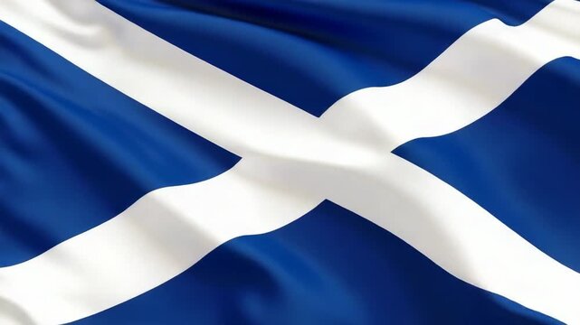 Close up of Saltire flag showing fabric texture. Dynamic folds and bold design symbolize Scottish national pride, Saltire banner illustrates Scottish heritage and cultural identity of Scotland.