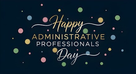 Happy administrative professional day with colorful confetti on dark background