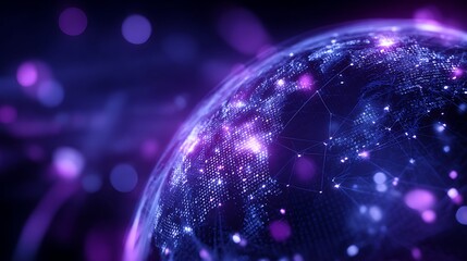 Abstract Digital Globe with Sparkling Lights and Network Connections Over Dark Background