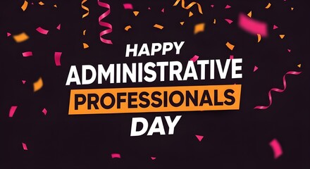 Happy administrative professionals day with confetti on black background
