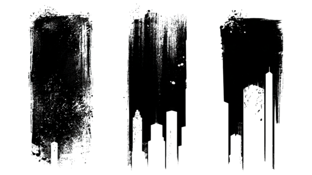 Three abstract vertical designs with textured surfaces, featuring a mix of patterns and lines, creating a striking visual effect.