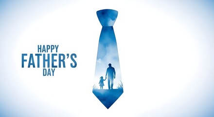 Happy fathers day with tie and silhouette isolated on white background