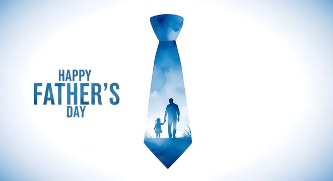 Happy fathers day with tie and silhouette isolated on white background - Powered by Adobe