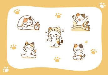 かわいい朝のルーティンにゃんこ イラストセット
Cute Morning Routine Cat Illustrations Set