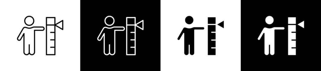 Measurement icon set in line and glyph style on black and white background
