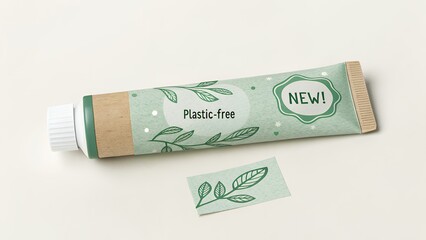 New plastic free toothpaste packaging with green leaf design
