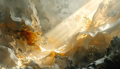 Sunlight piercing through the cave ceiling, illuminating the cavern.