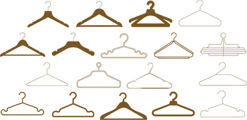 Colorful clothes hanger icon set, stylish wardrobe accessories, vector illustration pack for fashion, retail, closet organization, and product design