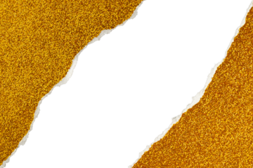 Ripped gold glitter paper torn edges strips isolated background