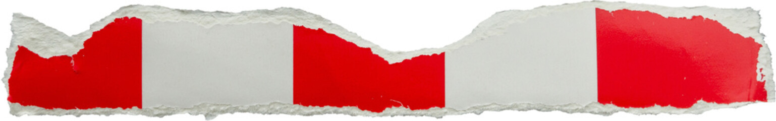 piece of red and white paper tear isolated on white background