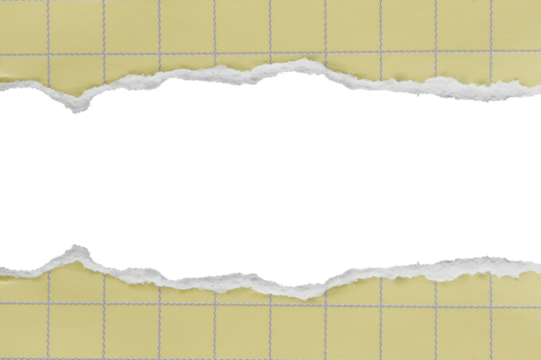 piece of yellow graph cardboard paper tear isolated on white background