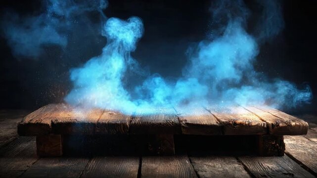 Magical Smoke Emerging from Wooden Surface - Mystery and Transformation Concept