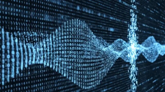 Digital wave pulsating through a binary code matrix
