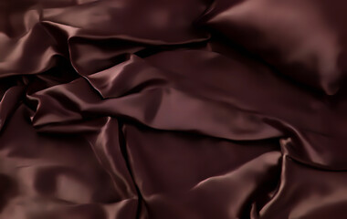 Silk satin backdrop. Dark deep cherry wine red burnt burgundy pink grey brown black sangria maroon purple violet shadowed fabric.  Elegant, luxurious folds of drape. Cherry Lacquer fashion color 2025