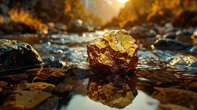 Golden Nugget Reflection A Nature's Treasure Shimmers in Water