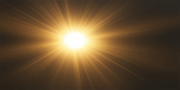 Bright sun rays burst through the blue sky and clouds creating a brilliant flare of sunlight in nature