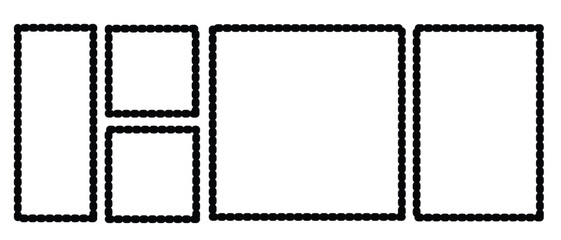 Black Dotted Shape Frame Vector Set, Minimal Geometric Rectangle and Square Outline Design Elements for Modern Graphic Layouts.