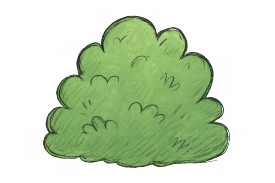 Green drawing bush cartoon illustration depicting a leafy plant or shrub on a transparent background - Powered by Adobe