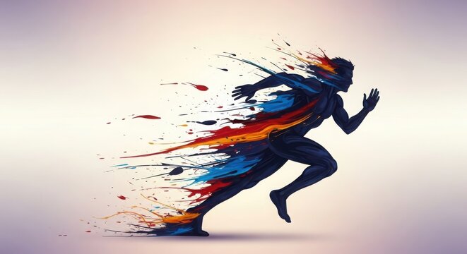 Dynamic Colorful Runner Illustration symbolizing Speed, Motion, and Abstract Energy isolated on Transparent Background
