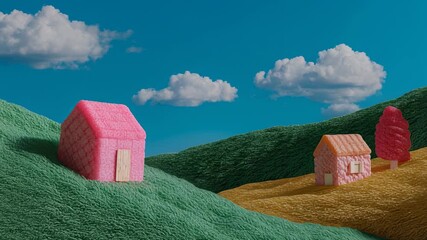 Whimsical candy landscape featuring sweet houses and colorful trees in a vibrant setting - Powered by Adobe