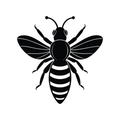 Black bee silhouette icon with striped body and delicate wings. isolated on white background