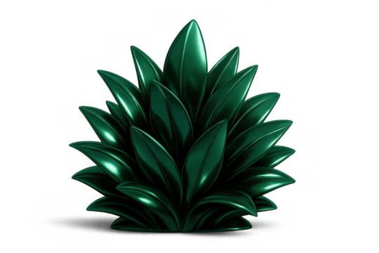 Glossy green plant rendering with lush leaf texture on transparent background, symbolizing growth and nature - Powered by Adobe