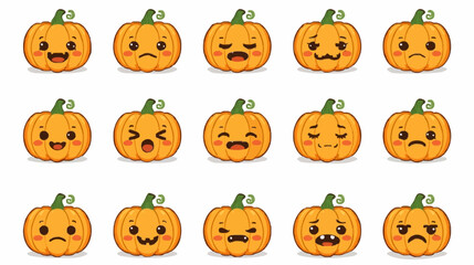 Cute Pumpkin Faces Emoji Set Halloween and Thanksgiving Vector