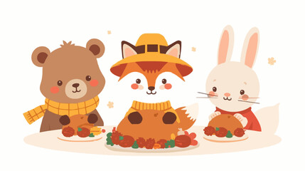 Naklejka premium Adorable Woodland Animals Wearing Fall Outfits for Thanksgiving Vector 