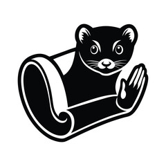 Cartoon stoat holding scroll, heraldry style, black and white icon isolated on white background