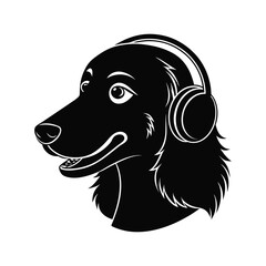 Dog wearing headphones, enjoying music and sounds illustration isolated on white background