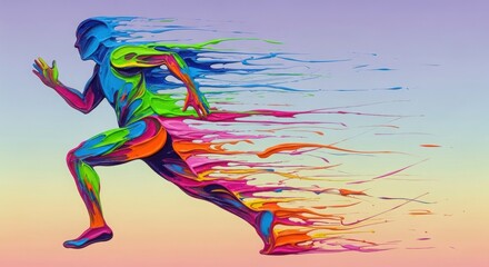 Dynamic Colorful Abstract Runner Illustration in Motion with Paint Splash Streaks isolated on Transparent Background