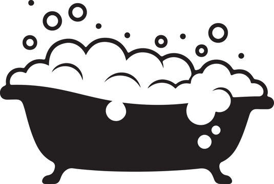 Minimal bathtub overflowing with bubbles for a home spa concept