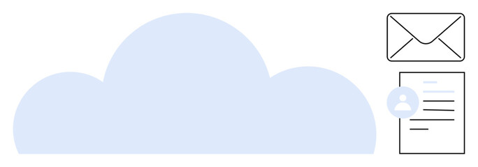 Cloud symbol linked to email and document, highlighting digital storage and sharing. Ideal for cloud technology, data transfer, online communication, document management, business tools, networking