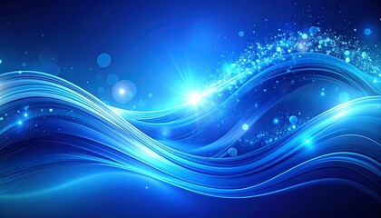 Abstract blue waves with sparkling light and particles
