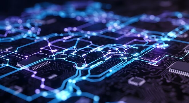 Abstract circuit board illustration with glowing lines for technology concepts