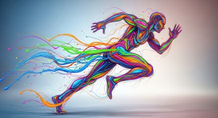 Vibrant Abstract Runner Illustration Composed of Colorful Fluid Lines Showing Speed and Energy isolated on Transparent Background