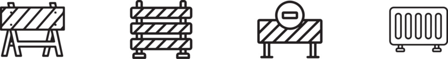 Collection of road barrier icons isolated on for web design