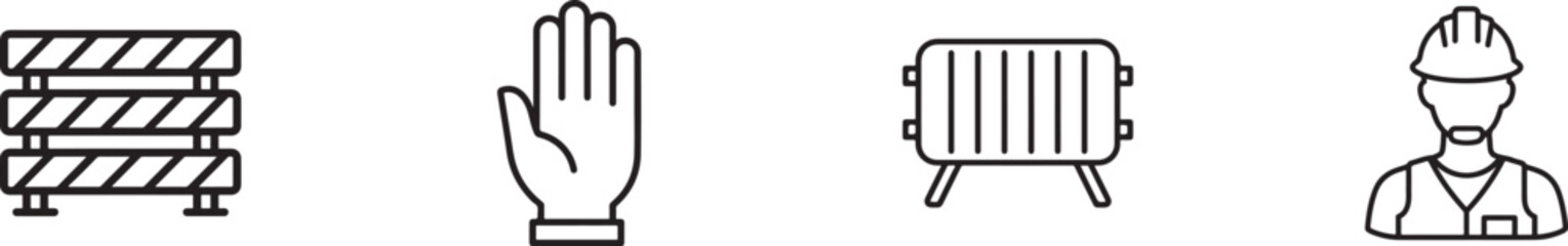 Roadwork icons isolated on, barrier and construction worker