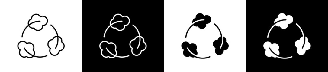 Renewable icon set in line and glyph style on black and white background