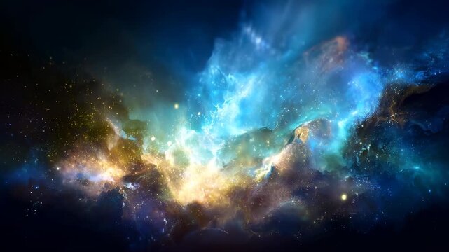Celestial nebula cloud space galaxy starfield cosmic dust vibrant blue nebula golden star cluster deep space glow bright core interstellar gas - Powered by Adobe