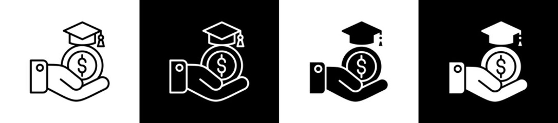 Student Loan icon set in line and glyph style on black and white background