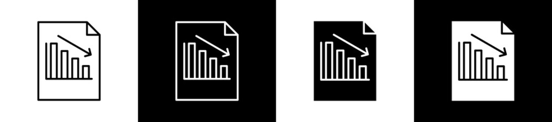Depreciation icon set in line and glyph style on black and white background