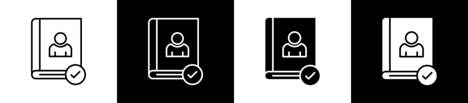 Reference Book icon set in line and glyph style on black and white background